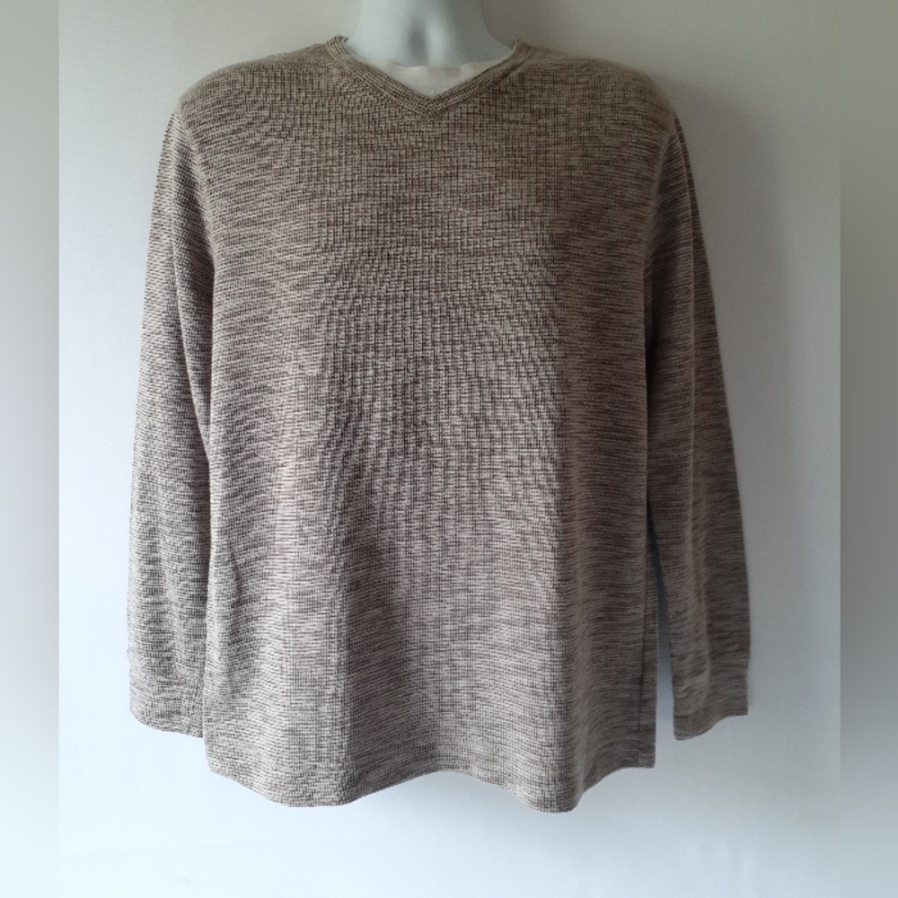 Method men's beige long-sleeve v-neck golf sweater shirt size M